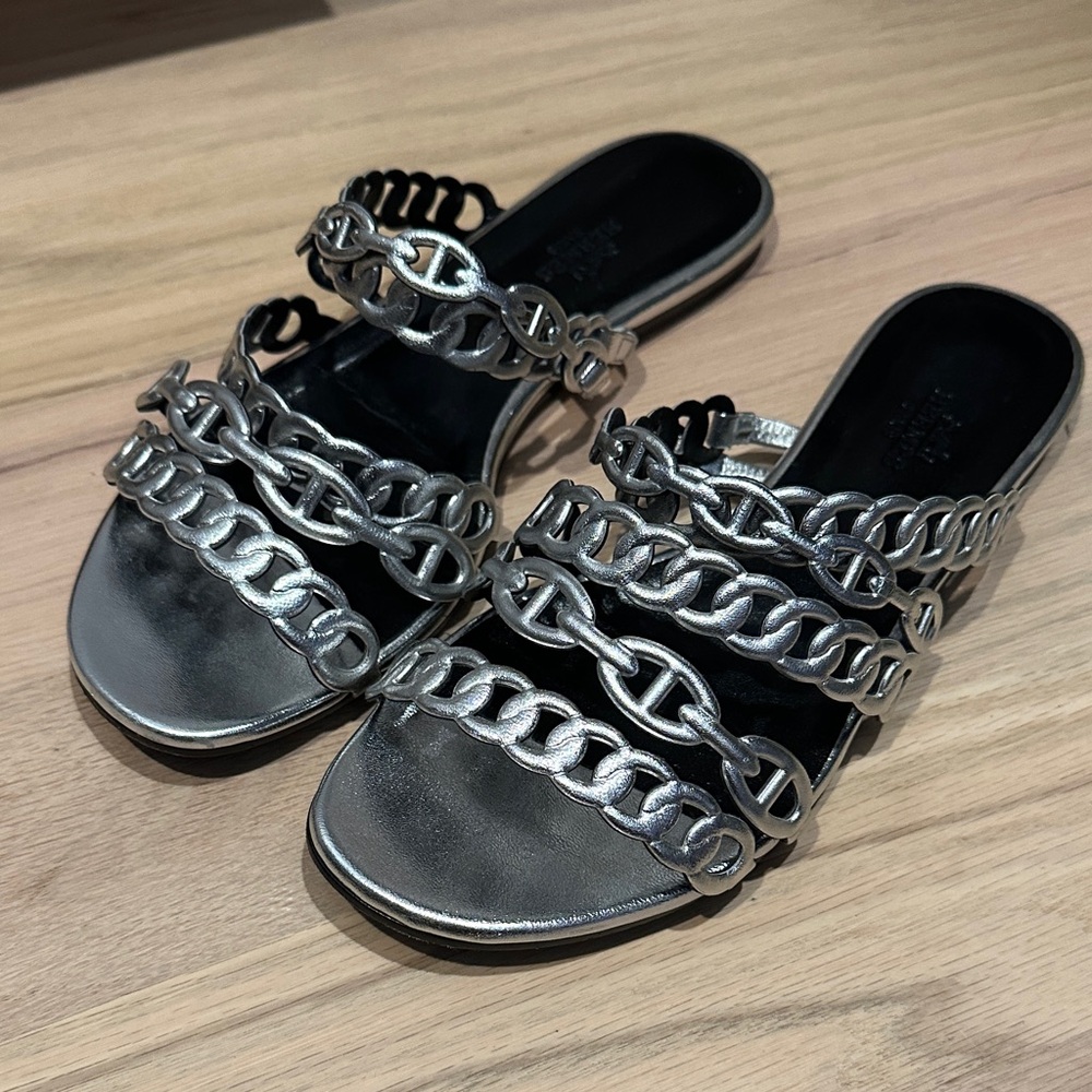 Hermes silver chain d’ancre sandals